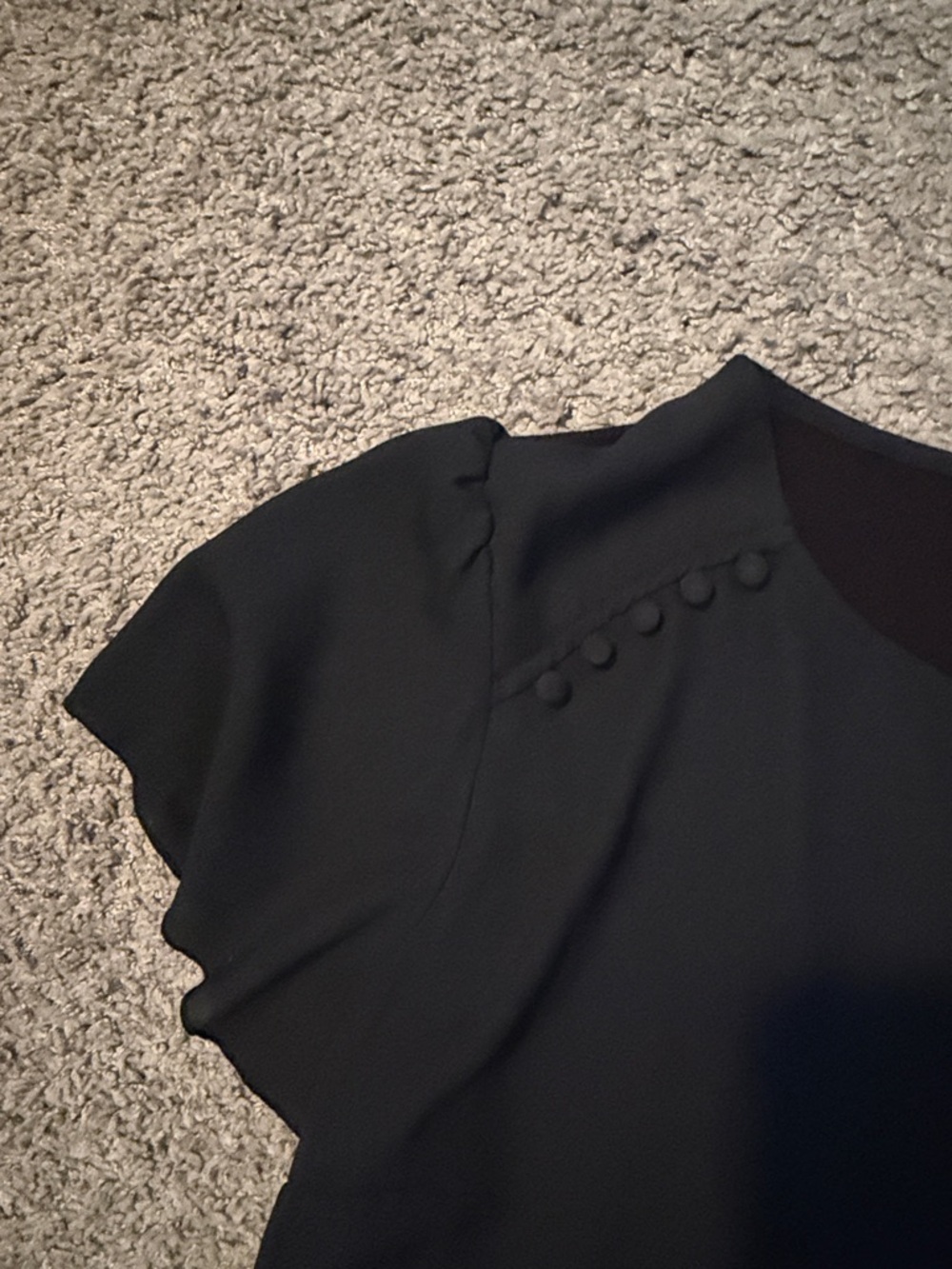 Fortune & Ivy Black Flutter-Sleeve Blouse with Button Detail - Picture 4 of 4